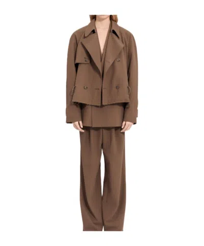 Mm6 Maison Margiela Belted Wool Blend Jacket In Brown