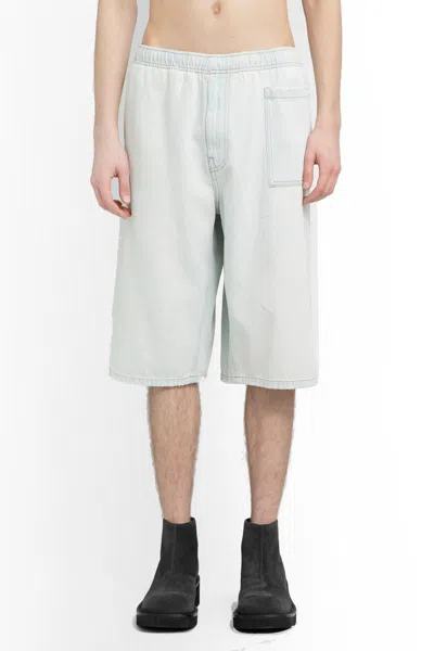 Mm6 Maison Margiela Blue Drawstring Denim Shorts In White