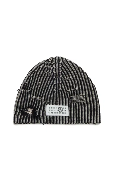 Mm6 Maison Margiela Berretto Beanie In Lana A Coste Con Rotture