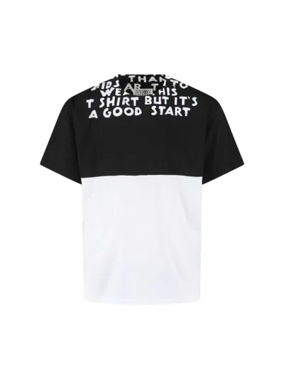 MM6 MAISON MARGIELA BICOLOR CONTRAST PRINT T-SHIRT WITH ROUND NECKLINE AND SHORT SLEEVES