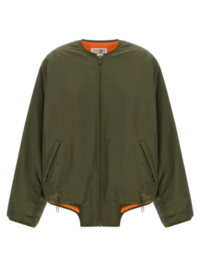 Mm6 Maison Margiela Bicolor Polyamide Bomber Jacket In Green