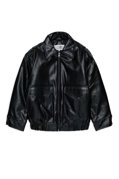Mm6 Maison Margiela Kids' Biker Jacket With Printed Logo In Black