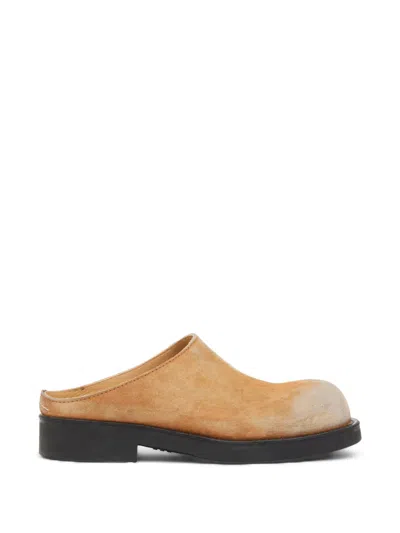 Mm6 Maison Margiela Biker Washed-suede Mules In Brown