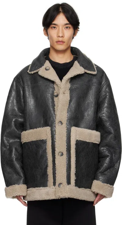 MM6 MAISON MARGIELA BLACK & BEIGE CRACKLED REVERSIBLE SHEARLING JACKET