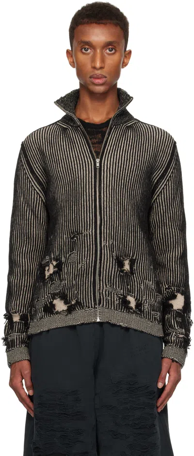 Mm6 Maison Margiela Black & Beige Ribbed Wool Cardigan In 961 Black/beige