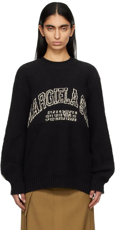 Mm6 Maison Margiela Black & Beige Varsity Jacquard Sweater In 962 Black/dune
