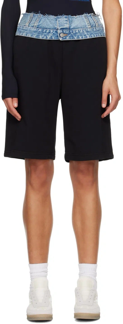 Mm6 Maison Margiela Black & Blue Paneled Shorts In 961 Black/blue
