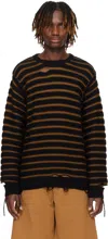 Mm6 Maison Margiela Mm6 Striped Distressed Sweater In 961 Black/brown Clay