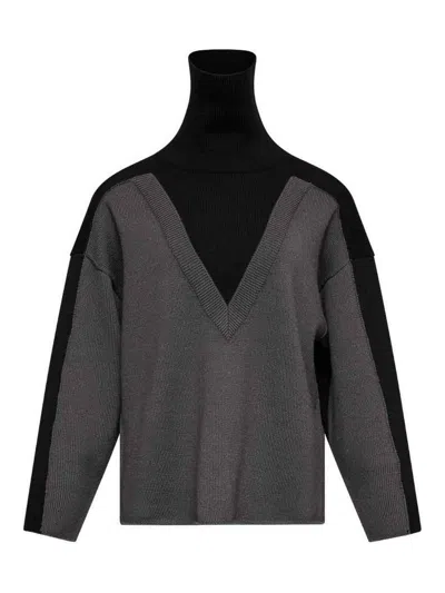 Mm6 Maison Margiela Black And Grey Wool Turtleneck Sweater
