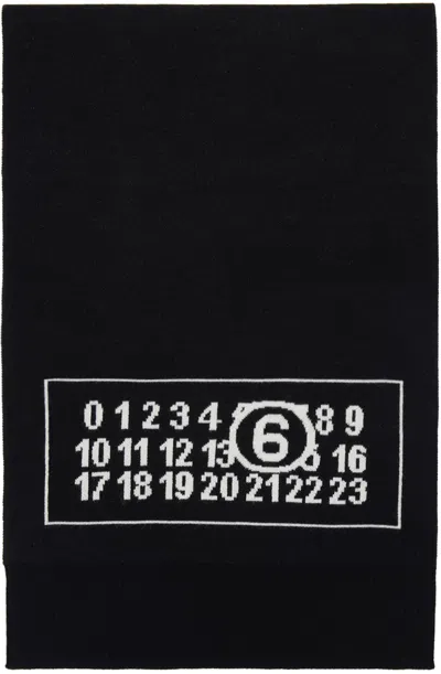 Mm6 Maison Margiela Black & Off-white Numeric Signature Wool Scarf In 900j Black Jacquard