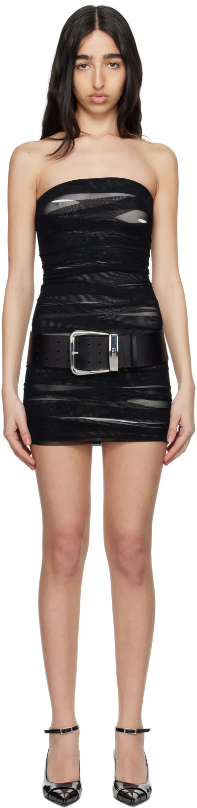Mm6 Maison Margiela Black & White Elastic Jersey Mesh Minidress In 961 Black/cream