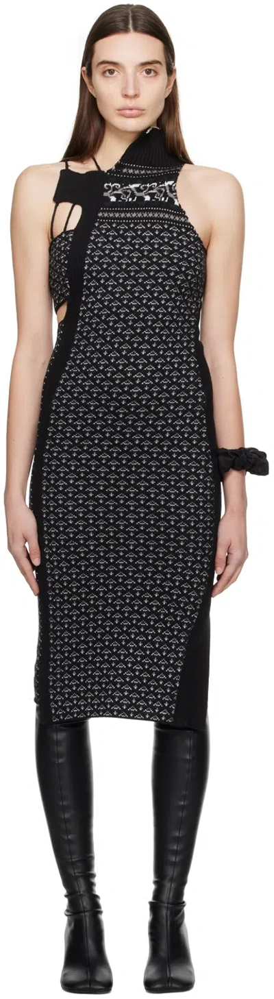Mm6 Maison Margiela Black Asymmetric Midi Dress In 002j Dark Multi