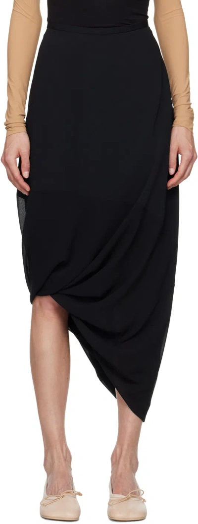 Mm6 Maison Margiela Black Asymmetric Midi Skirt In 900 Black