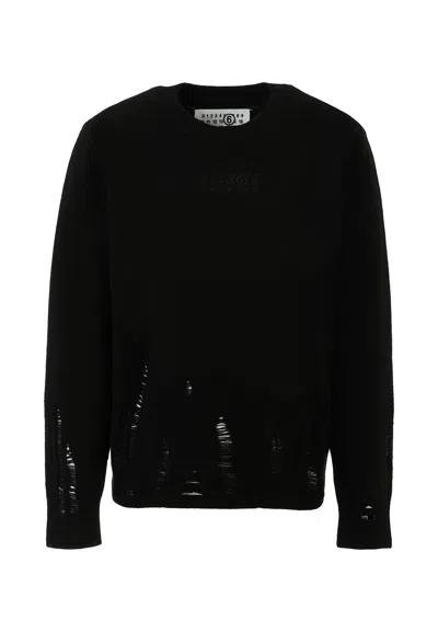 Mm6 Maison Margiela Black Blend Sweater For Kids With Logo