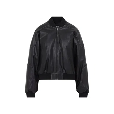 Mm6 Maison Margiela Cropped Padded Bomber Jacket Stand Collar In Black
