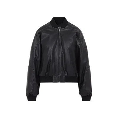 Mm6 Maison Margiela Relaxed Black Sports Jacket With Balloon Sleeves And Glossy Finish
