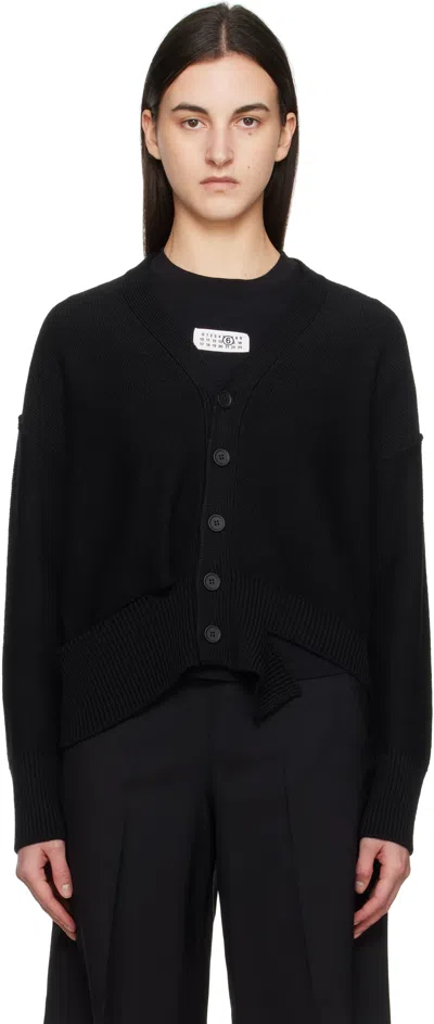 Mm6 Maison Margiela Black Boxy Ripped Cardigan In 900 Black