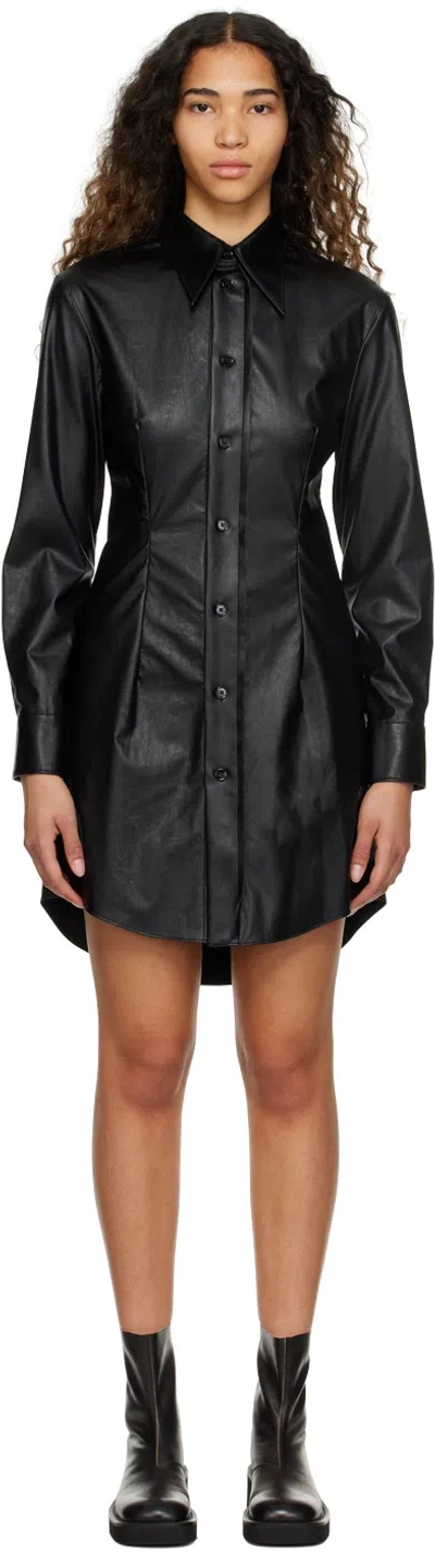 Mm6 Maison Margiela Black Button Faux-leather Minidres In 900 Black