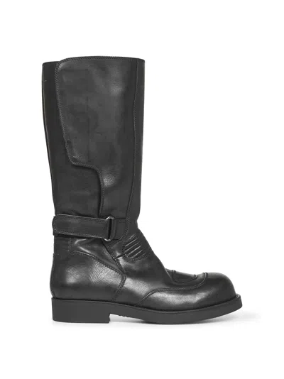 MM6 MAISON MARGIELA BLACK CALF LEATHER BIKER BOOTS