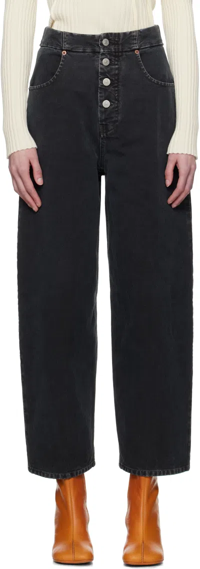 Mm6 Maison Margiela Bicolor Straight Denim Jeans In Black