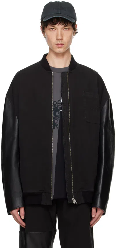 Mm6 Maison Margiela Black Canvas & Leather Bomber Jacket In 900 Black