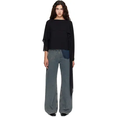 Mm6 Maison Margiela Black Chiffon Long-sleeved Blouse