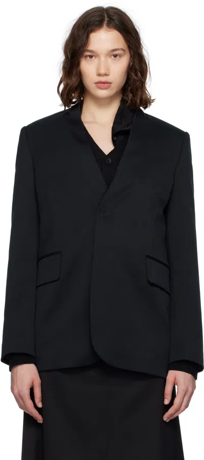 Mm6 Maison Margiela Black Collarless Tailoring Wool Blazer