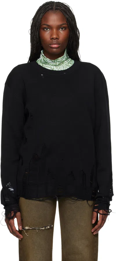 Mm6 Maison Margiela Black Compact Distressed Sweater In 900 Black