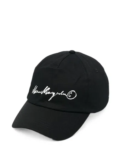 Mm6 Maison Margiela Black Cotton Baseball Cap With Logo