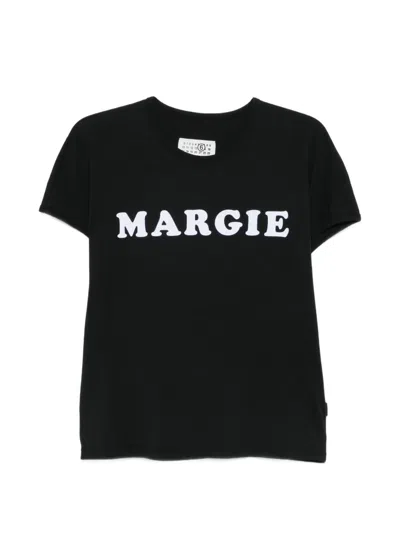 Mm6 Maison Margiela Black Cotton Crew Neck T-shirt