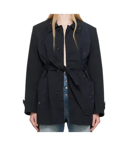 Mm6 Maison Margiela Black Cotton Gabardine Sportsjacket Trench Coat