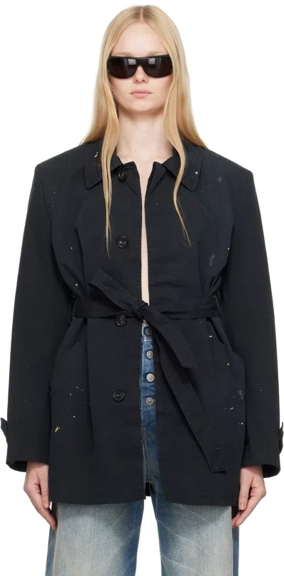 Mm6 Maison Margiela Black Cotton Gabardine Sportsjacket Trench Coat In 900 Black
