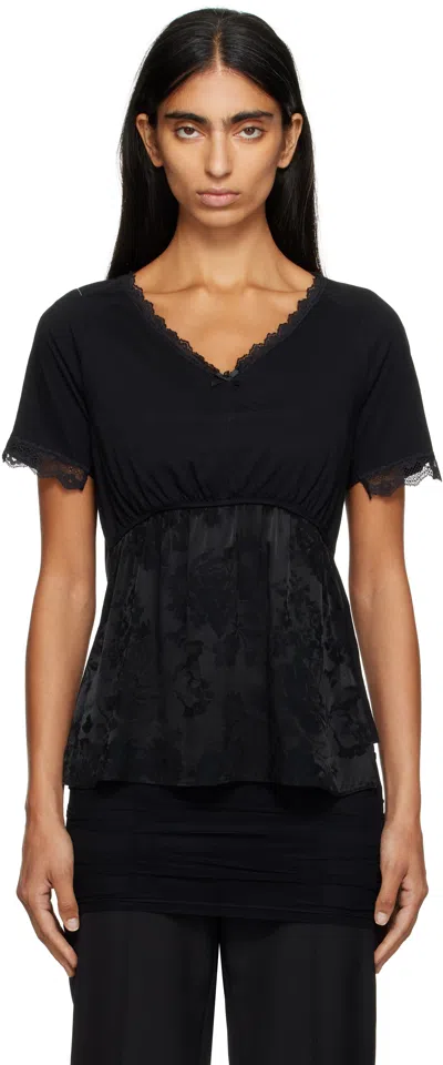 Mm6 Maison Margiela Black Cotton Jersey & Lace T-shirt