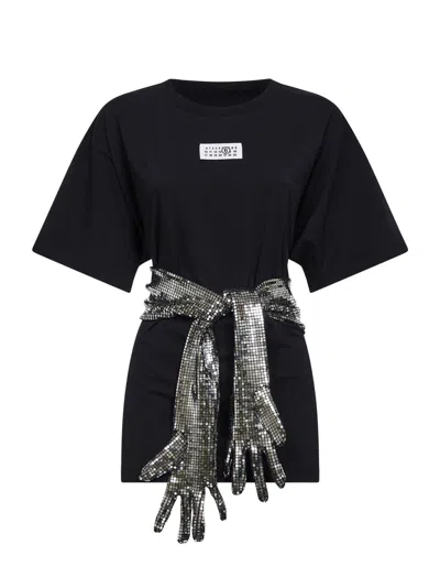 Mm6 Maison Margiela Short-sleeve Black T-shirt With Disco-style Gloves