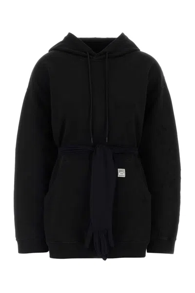 Mm6 Maison Margiela Cotton Mini Sweatshirt Dress Hood Waist Tie In Black