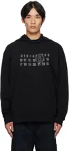 Mm6 Maison Margiela Numeric Print Black Hoodie With Front Kangaroo Pocket In Animal Print