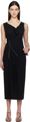 Mm6 Maison Margiela Black Cotton Rib Hook-eye Midi Dress In 900 Black