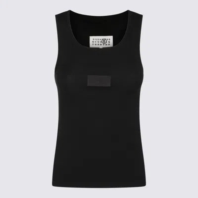 Mm6 Maison Margiela Numeric Logo Patch Stretch Cotton Tank In Blue