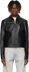 Mm6 Maison Margiela Black Creased Leather Jacket In 900 Black