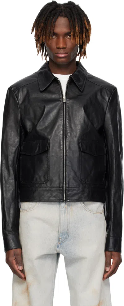 Mm6 Maison Margiela Black Creased Leather Jacket In 900 Black