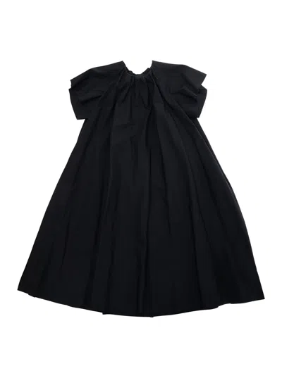 Mm6 Maison Margiela Kids' Black Crewneck Dress With Short Draped Sleeves In Cotton Girl