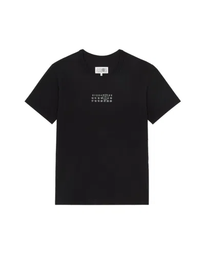 MM6 MAISON MARGIELA BLACK CREWNECK T-SHIRT WITH FRONT PRINT