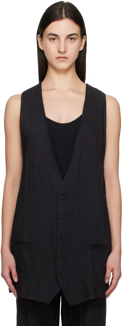 Mm6 Maison Margiela Black Crinkled Metallic Tailoring Vest In 900 Black