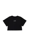 Mm6 Maison Margiela Black Crop T-shirt For Girl With Logo In Black