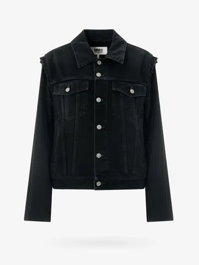 Mm6 Maison Margiela Black Denim Jacket With Fabric Sleeves