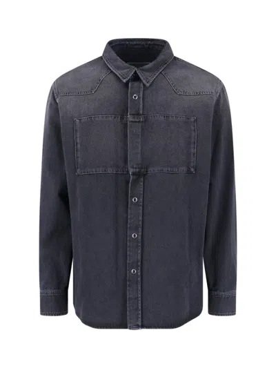 MM6 MAISON MARGIELA BLACK DENIM SHIRT WITH VISIBLE STITCHING AND CURVED HEM
