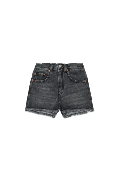 Mm6 Maison Margiela Kids' Black Denim Shorts With Raw Cut Hems