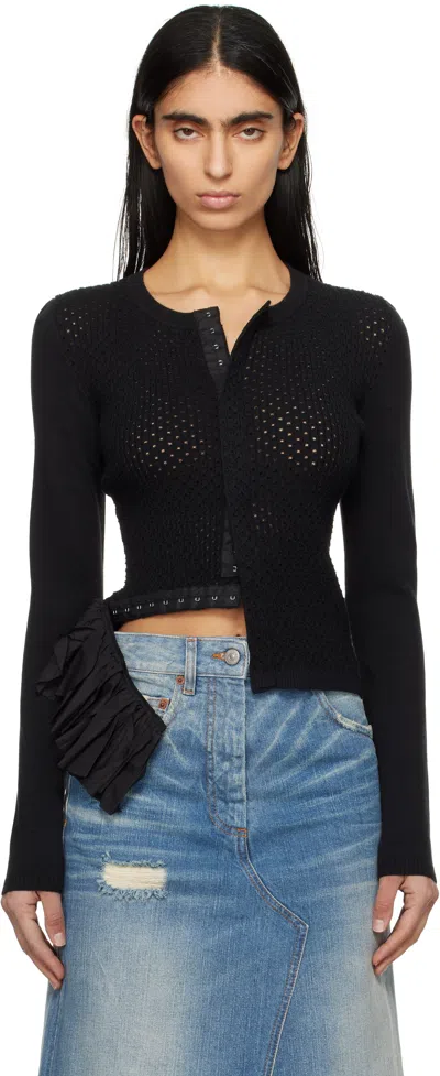 Mm6 Maison Margiela Black Detachable Knit Woven Mix Cardigan In 900 Black