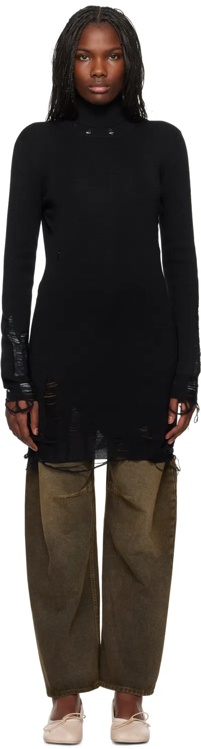 Mm6 Maison Margiela Black Distressed Minidress In 900 Black