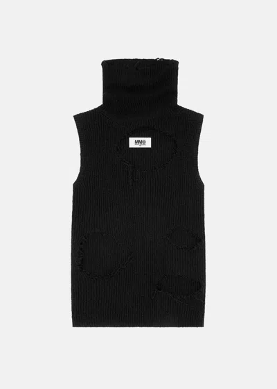 Mm6 Maison Margiela Black Distressed Sleeveless Jumper